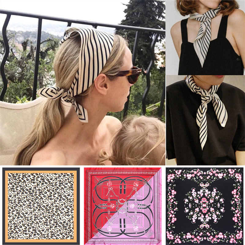 Silk Tie Striped - Fringe Frame Square Scarves Bandanna Silk