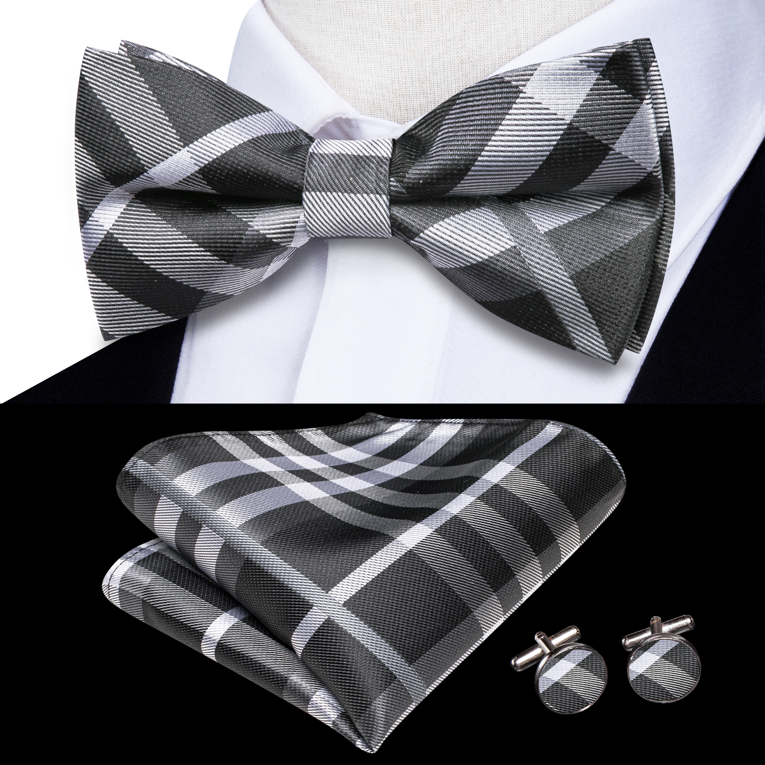 Hi-Tie Grey Plaid Jacquard Pre - Bow Tie Pre Tied recensie en prijs