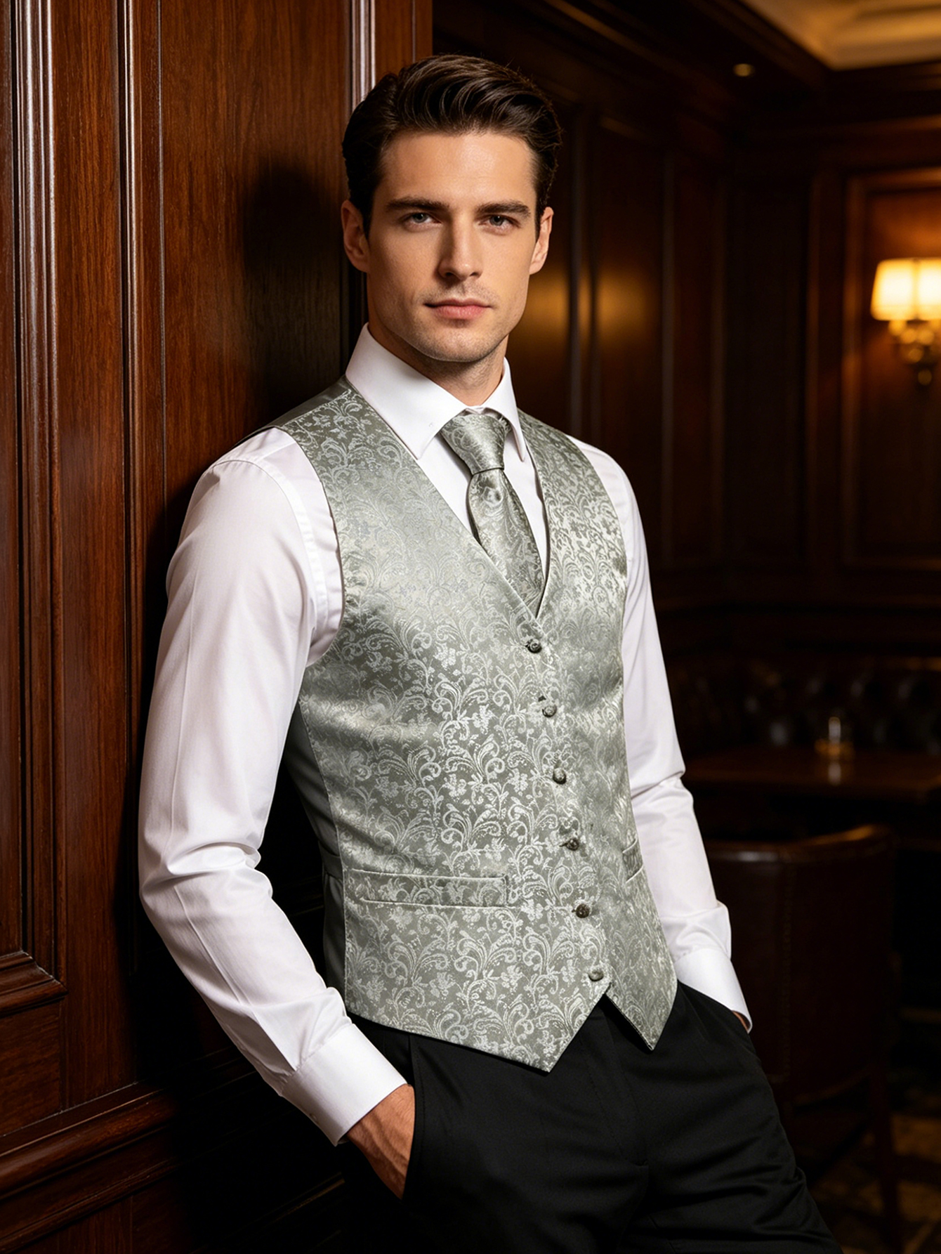Light Gray Paisley Jacquard V- - Pocket Square Set recensie en prijs