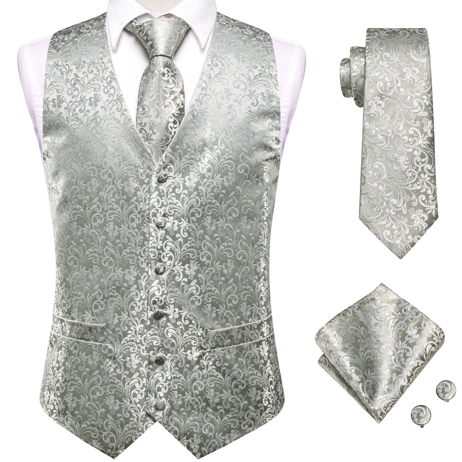 Light Gray Paisley Jacquard V- - Pocket Square Set recensie en prijs