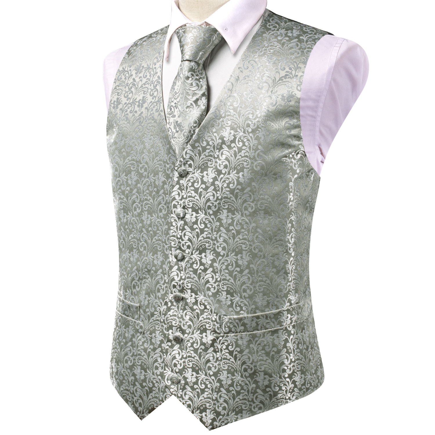 Light Gray Paisley Jacquard V- - Pocket Square Set recensie en prijs