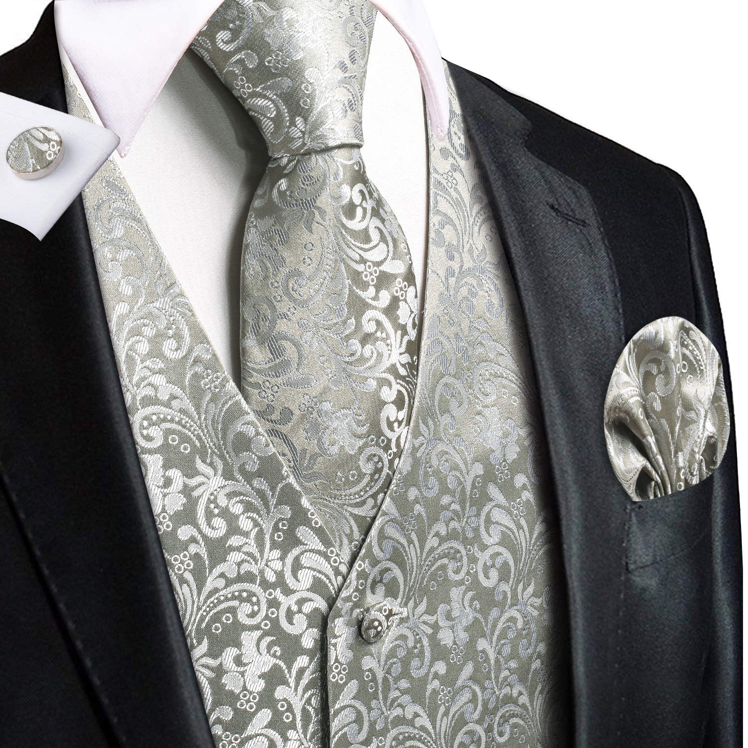 Light Gray Paisley Jacquard V- - Pocket Square Set recensie en prijs