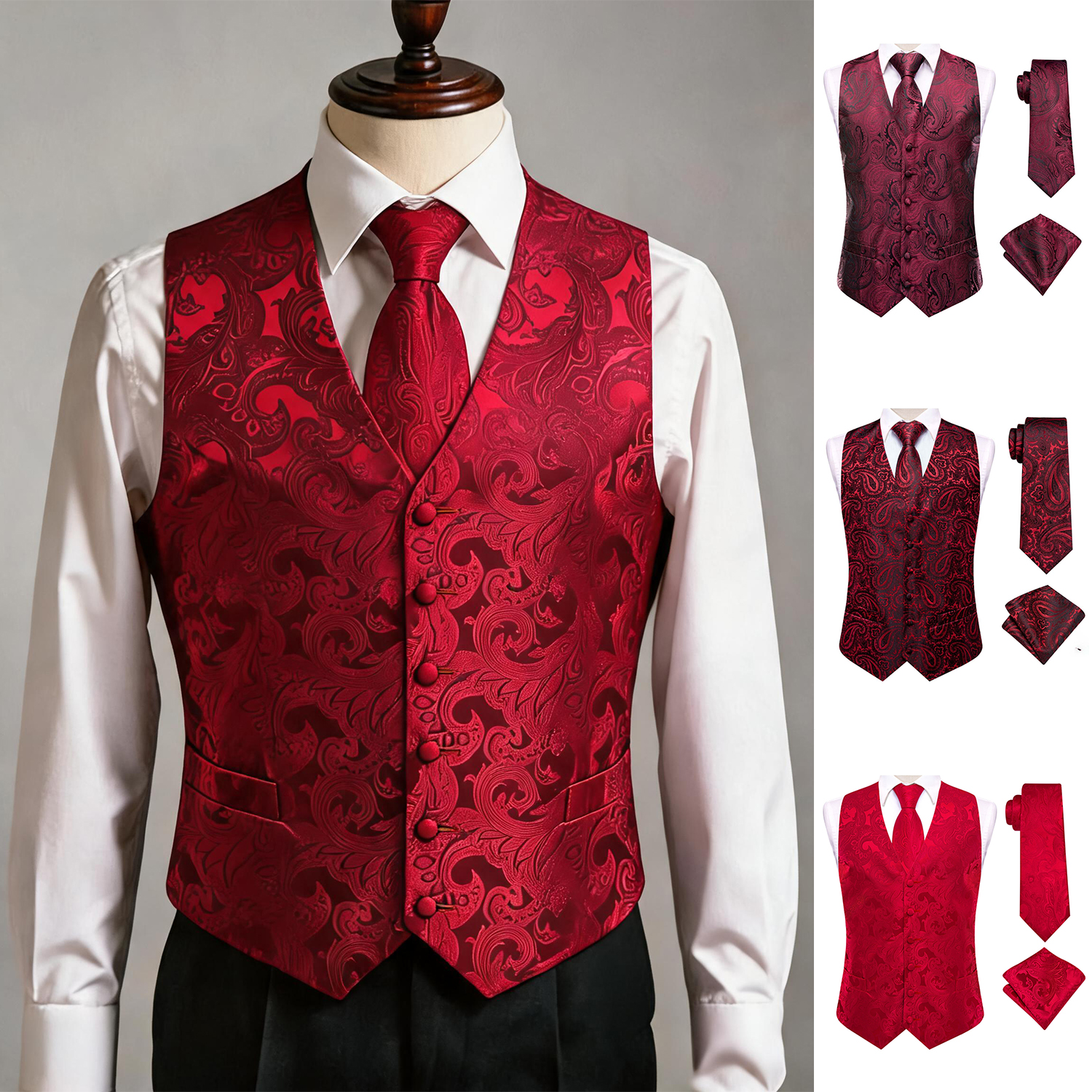 Red Men Vest Three-Piece Suit  - Pocket Square Set recensie en prijs