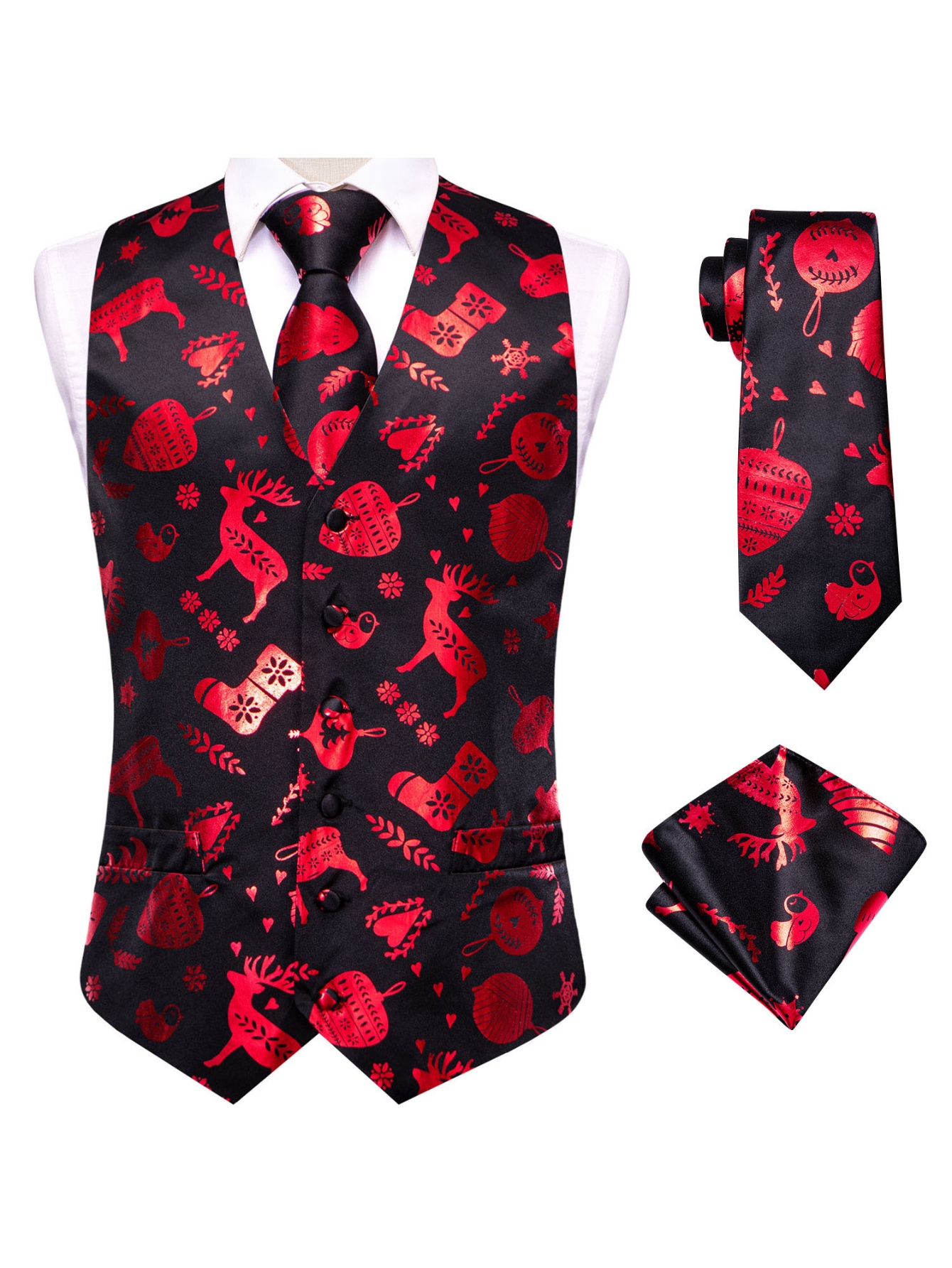 Red Men Vest Three-Piece Suit  - Pocket Square Set recensie en prijs