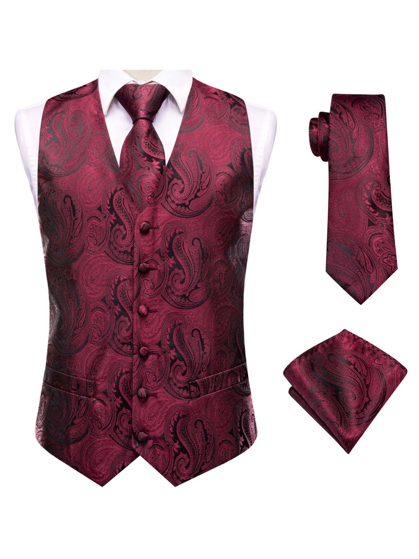 Red Men Vest Three-Piece Suit  - Pocket Square Set recensie en prijs