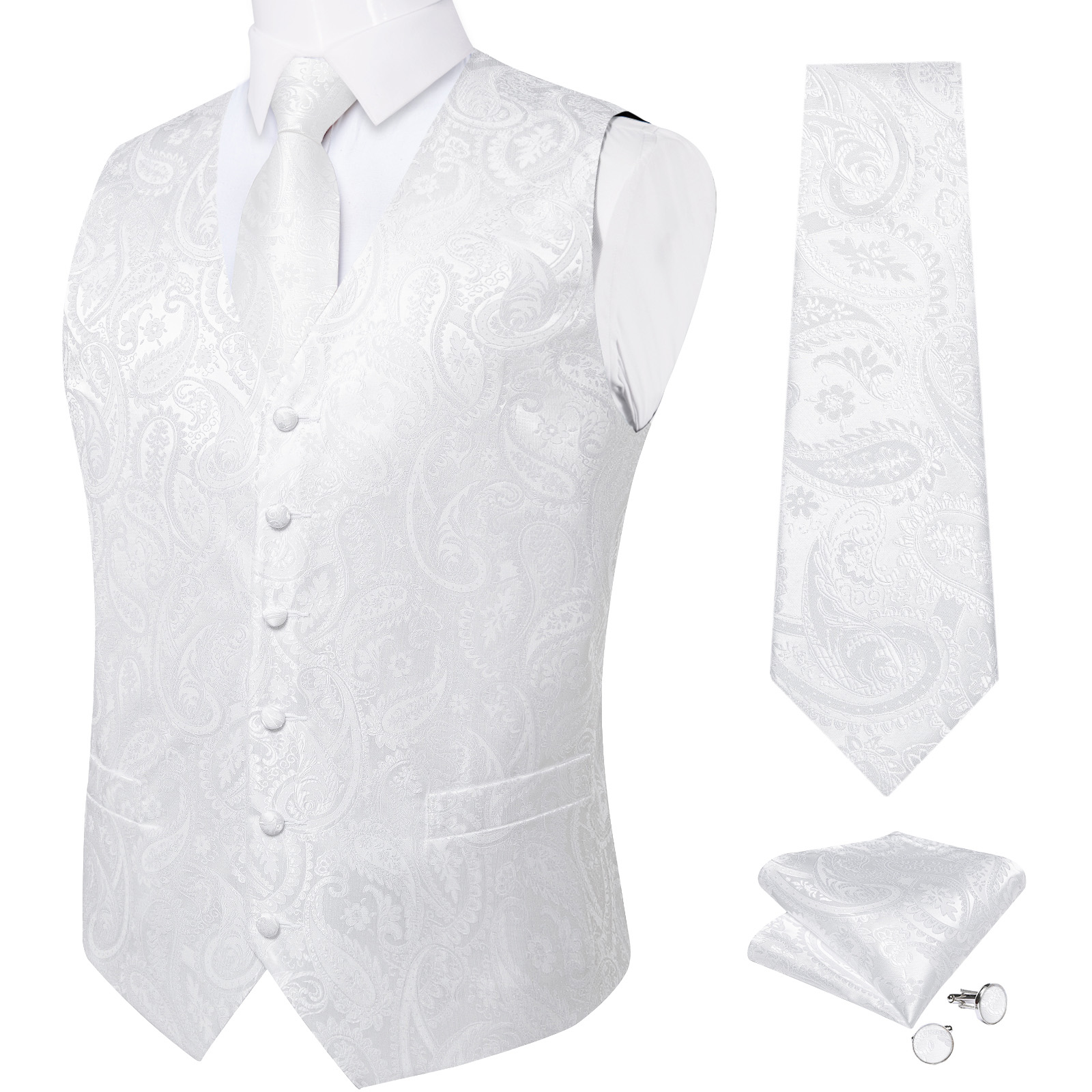 Pure White Wedding Vest for Ma - Pocket Square Set recensie en prijs